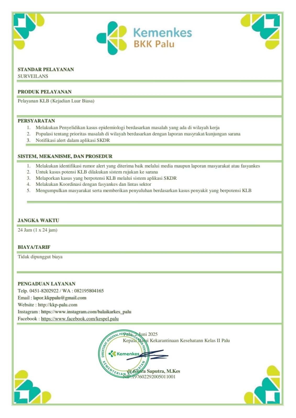 Standard Pelayanan Surveilans